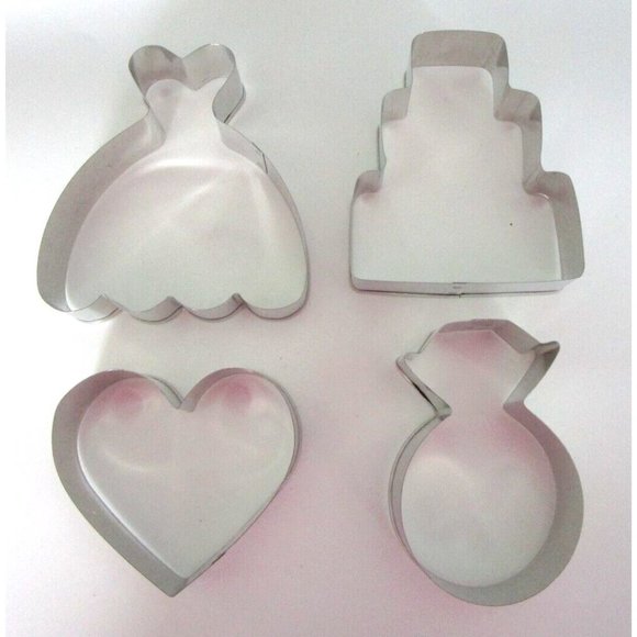 Ann Clark Cookie Cutters - 4 pc Wedding (Dress-Cake-Heart-Diamond Ring) USA New - Picture 1 of 11